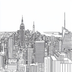 Simple New York Skyline Coloring Page for Adults