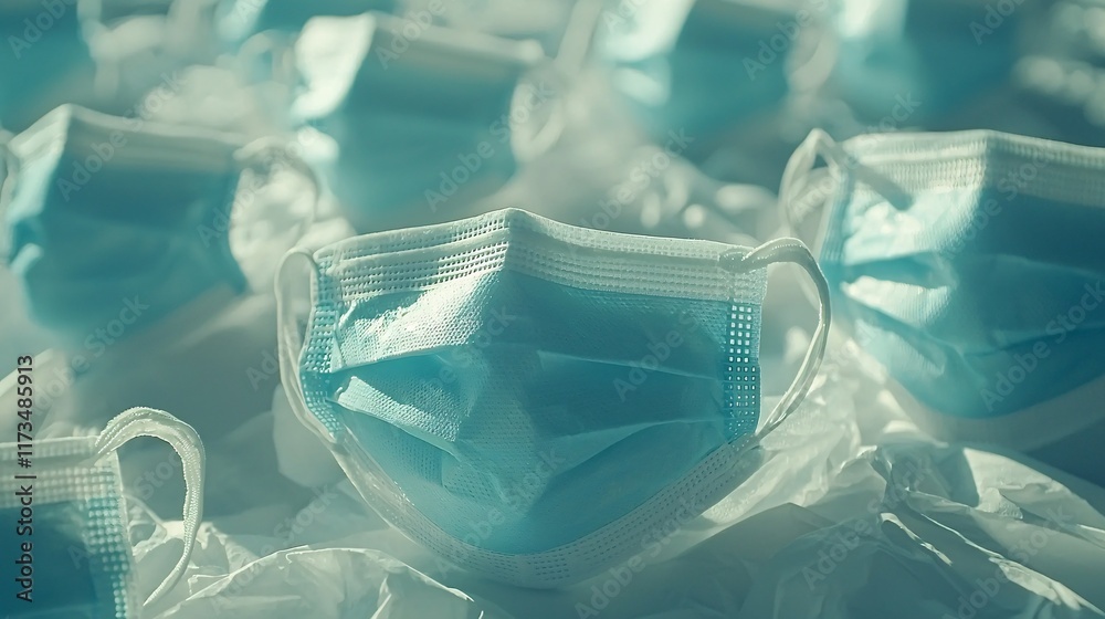 Aufkleber surgical masks discarded properly after a medical operation stock photo with side copy space