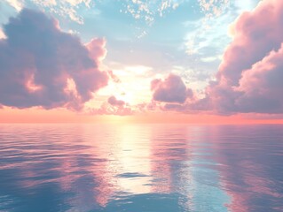Fototapeta premium calm ocean at sunset the sky is filled with soft pink and orange hues reflected in the water