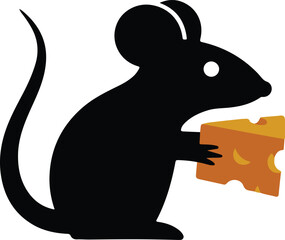 mouse and cheese, Mouse rat icon silhouette vector style