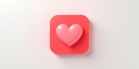 Pink Heart Icon on Coral Square Background