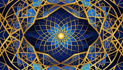 Abstract Blue and Gold Geometric Mandala Design