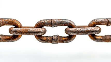 Rusty metallic chain isolated on white background.
