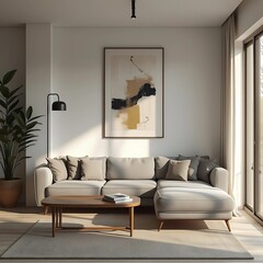 Modern Minimalist Living Room Design with Neutral Tones and High-Quality Realistic Textures