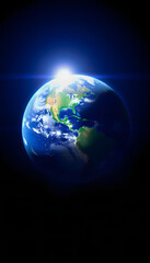 Fototapeta premium Real Earth Planet in blue sun, pixel art, with white tones