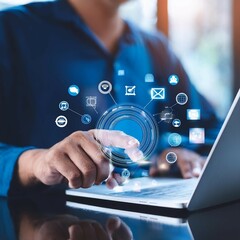 businessman pressing icon