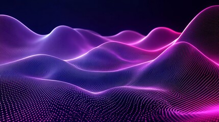 A mesmerizing digital landscape featuring vibrant neon waves and dots, creating a futuristic and abstract visual experience.