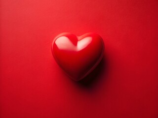 Fototapeta premium Red Heart on Red Background: Valentine's Day Flat Lay