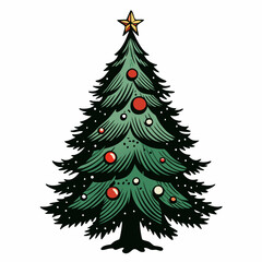 Vintage Christmas Cute tree Black silhouette
