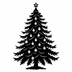 Vintage Christmas Cute tree Black silhouette
