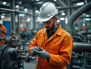 Skilled worker adjusting machinery in a modern industrial facility during daytime hours