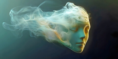 Out-of-body experience woman.AI generated.	
