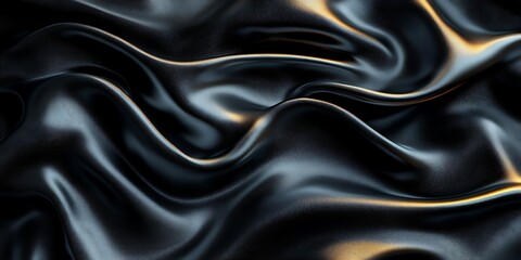 Fototapeta premium Black silk fabric waves, elegant texture background.