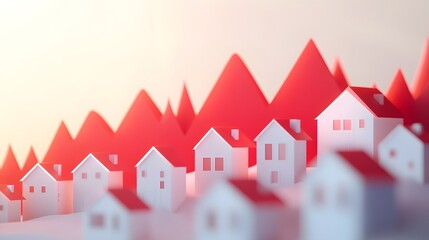 Upward Graph with Residential Houses on Clean Gray Background