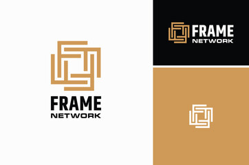 Square frame letter Initial F rotation pattern border logo design