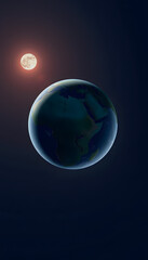 Fototapeta premium Africa from Space during Day - Planet Earth and Moon - The Blue Marble - 3D Illustration, minimalism, with white tones