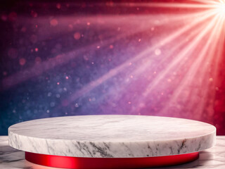 Elegant Marble Display Stand with Red Base and Dramatic Lighting