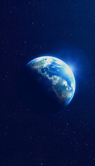Fototapeta premium Planet earth on starry space background: a cinematic scene for sci-fi and fantasy designs, pixel art, with white tones