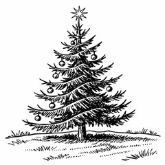 Vintage Christmas Cartoon tree Black silhouette