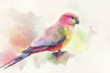 A colorful bird with a pink beak and yellow feathers sits on a branch