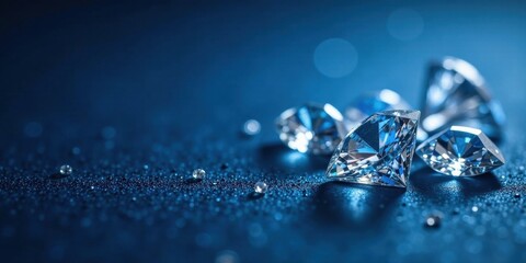 Sparkling Gems on a Deep Blue Surface with Water Droplets