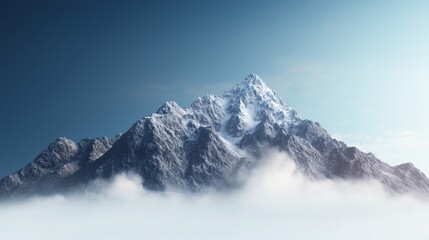 Obraz premium Majestic Mountain Peak Enveloped by Soft Ethereal Clouds under a Bright Blue Sky Creating a Tranquil and Breathtaking Natural Landscape Scene