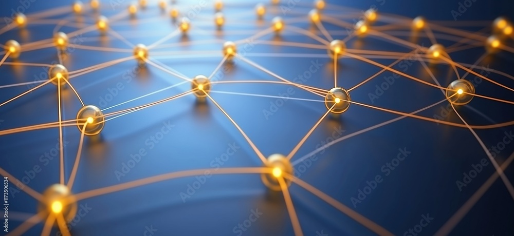Poster network of glowing nodes interconnected by luminous lines, representing data flow and connectivity i