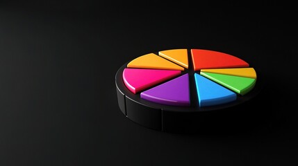 3D Rendering of Colorful Pie Chart on Black Background