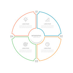 Four-step informative business infographics for a website or presentation, report. Editable icons. Thin linear