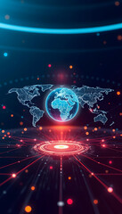 Obraz premium Global map of the world, the earth communication technologies with internet effect. Futuristic modern, photo, with white tones