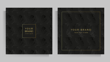 Cover design for your menu, wedding invitation, card, or folder. Elegant floral pattern in black and gold. Set of square format templates. Vector illustration.