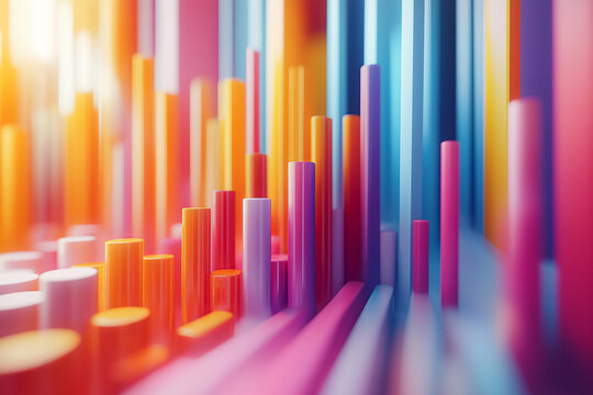 Colorful bars and lines represent various business metrics in a modern design. Business charts and graphs in clean design. Data analysis and statistics in clean modern infographic design