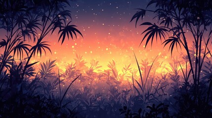 Obraz premium Mystical sunset over a lush tropical landscape