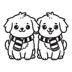 Cute Valentine Dog couple, outline vector, vector illustration , Vector Illustration