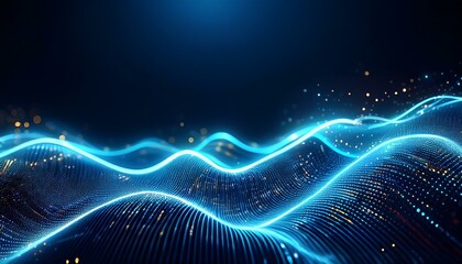 abstract blue wave of data particles with glowing lights