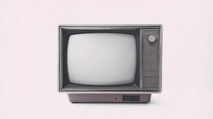 Vintage television isolated on a white background, flat lay, with a white blank screen.
