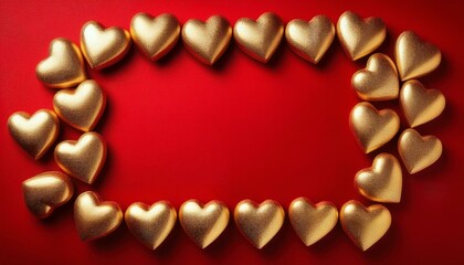 Obraz premium frame of golden hearts on red background with space for text valentine day copy space