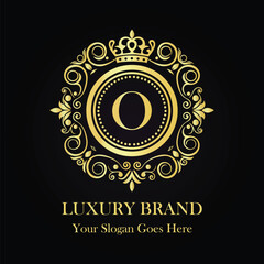 Luxury Brand Monogram O Logo Design with Crown and Ornate Golden Elements for Premium Branding  
