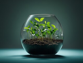 Crystal-Clear Glass Globe with a Miniature Forest Ecosystem, Featuring Lush Greenery, Ferns, and Sunlit Trees for Nature-Inspired Designs