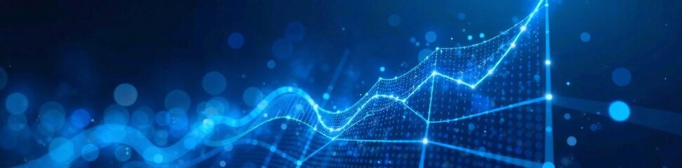 Low poly wireframe vector illustration of abstract growth graph chart in hologram blue style on technology blue background , low poly, analytics