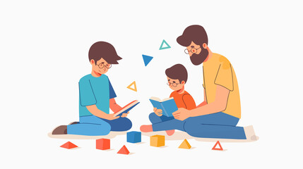 Diverse Parent Teacher Boy Characters on Floor
