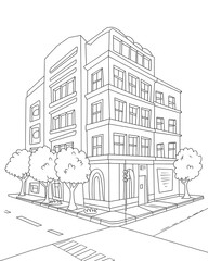 Naklejka premium City building with skyscrapers coloring page for kids, Construction coloring book