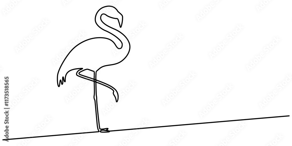 Poster Continuous single line art of flamingo drawing ear and outline vector illustration, Flamingo bird in continuous one line art drawing. Vector illustration isolated. Minimalist design handdrawn,   pro. 