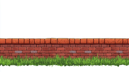 Cartoon Brick Wall with Grass Background
