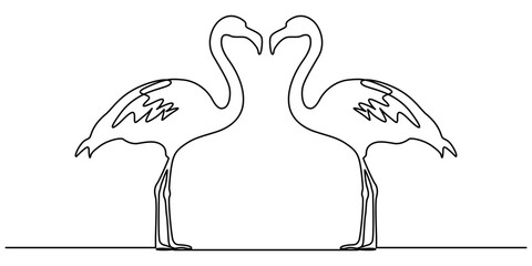 Continuous single line art of flamingo drawing ear and outline vector illustration, Flamingo bird in continuous one line art drawing. Vector illustration isolated. Minimalist design handdrawn,   pro.  © line drawing