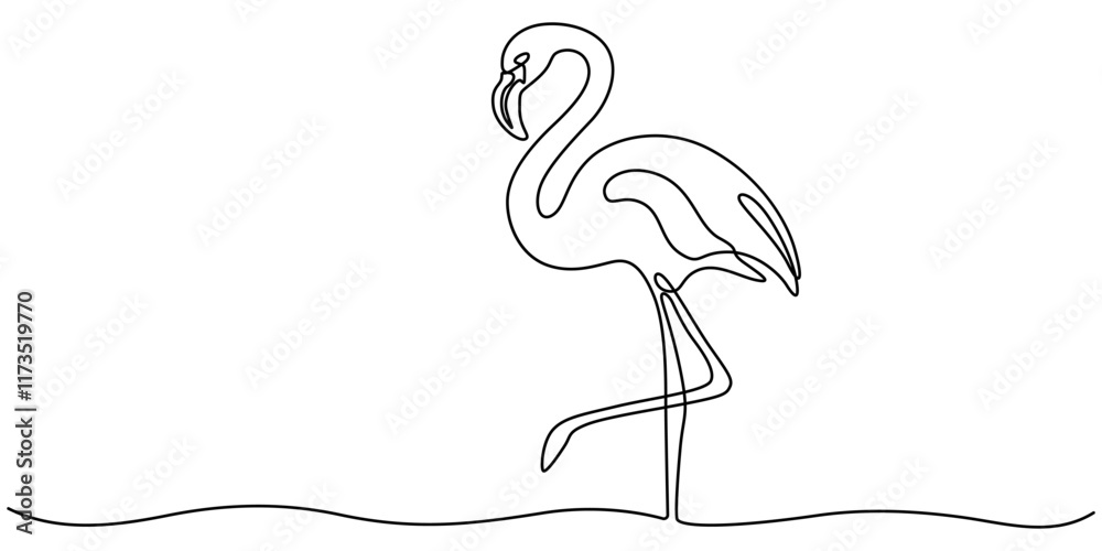 Aufkleber continuous single line art of flamingo drawing ear and outline vector illustration, flamingo bird in