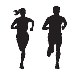 Silhouette of Man and Woman Running Vector Illustration