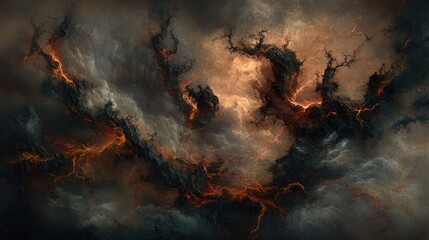 Dramatic cosmic clouds with fiery orange accents