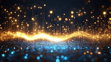 Fototapeta premium Abstract glowing wave of golden and blue particles