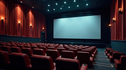 Fototapeta premium Empty Cinema Auditorium Ready for a Film Screening